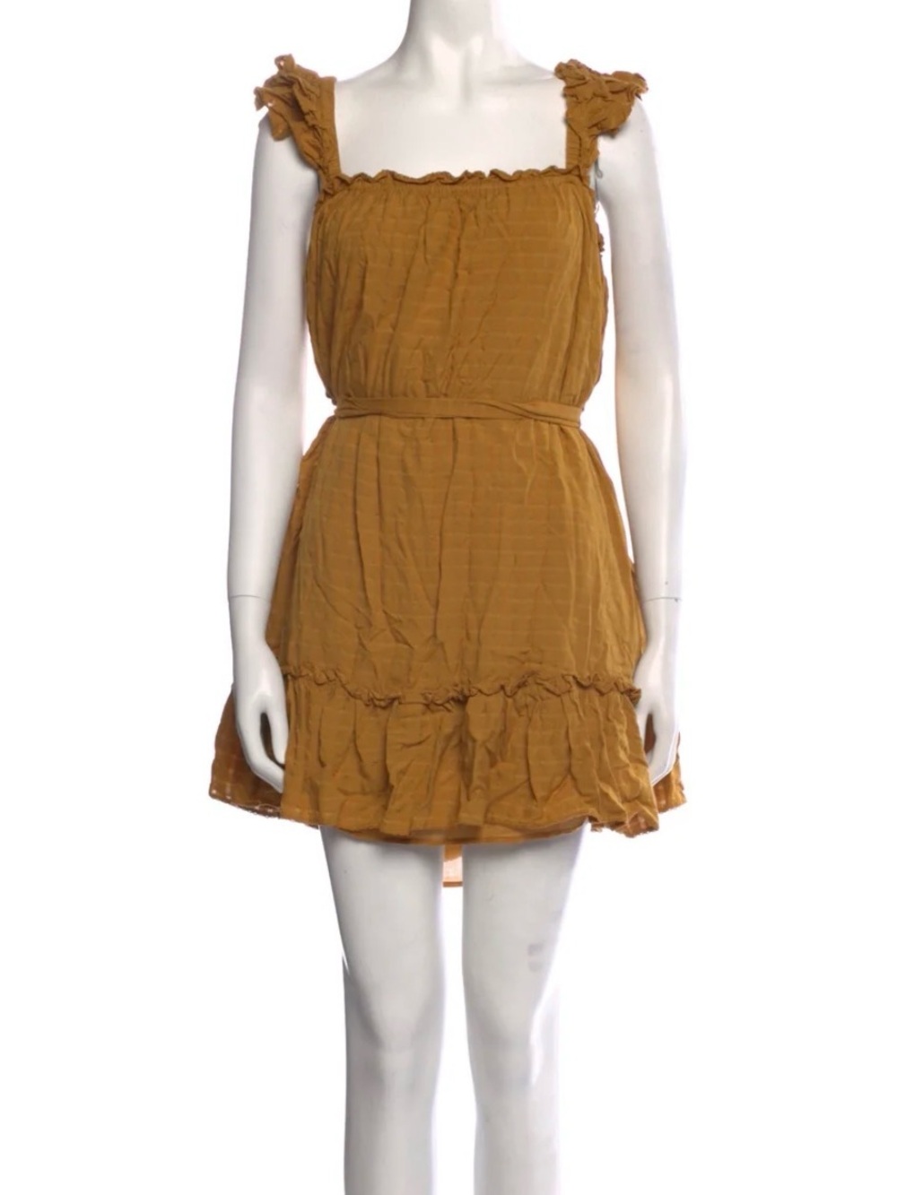Cleobella A-Line Dress Mustard Ruffle Strap Square Neck Mini Dress S - Picture 1 of 10